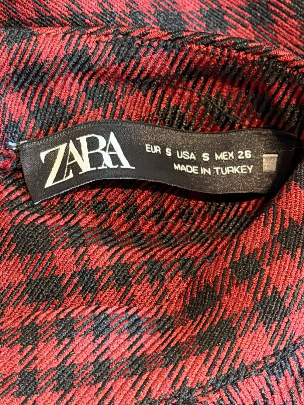 Zara Plaid Long Sleeve Mock Neck Dress Red Black Small - Picture 2 of 8